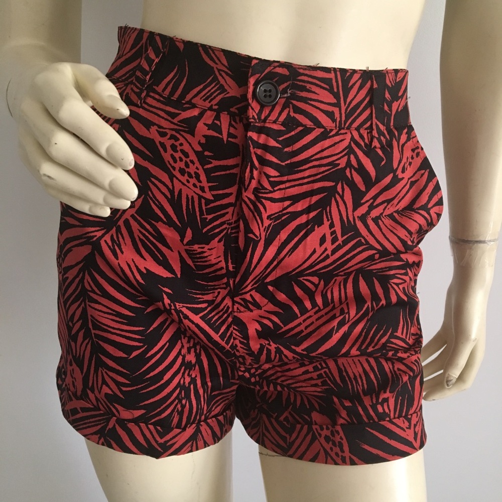 Orange and black High waisted cuffed shorts
